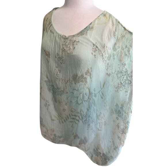 Angela Italy 100% Silk Top Size M Floral Whimsy Cottage Romantic Aqua - Picture 4 of 7